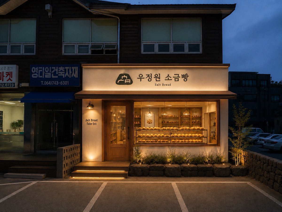 우정원소금빵 — Salt & Grain Atelier 매장 야경